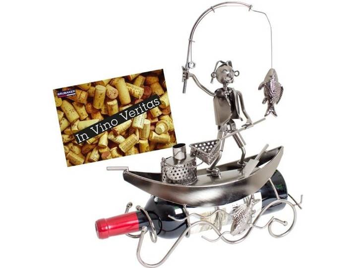 Porte-bouteille - BRUBAKER - Sculpture en Métal - Pêcheur - 37 cm - Design Contemporain