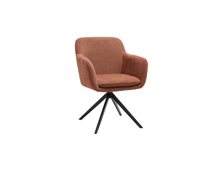 Chaise pivotante 360° en tissu chenille terre brûlée et métal noir AMIKA