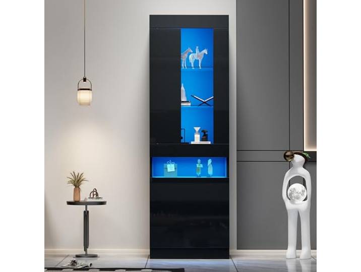 Ball & Cast Dreistufige Halboffene Vitrine mit Beleuchtung - Ausstellungsständer für Wohnzimmer, Schlafzimmer & Büro, Schwarz
