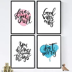 POSTER Set mit 4 glücklich und bunt ‚Gutes Leben‘ A4 Rahmenlos