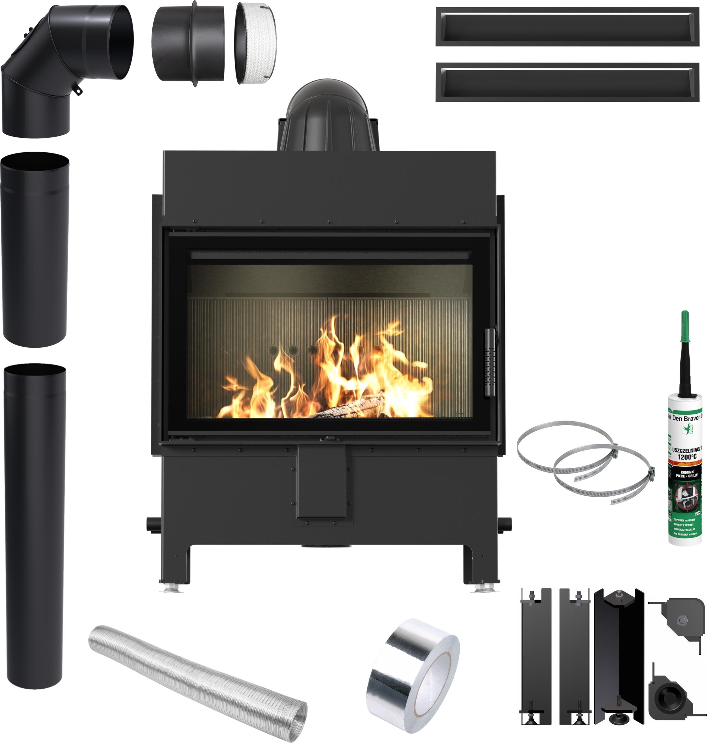 KRATKI LUCY 14 kW Ø200 SCHWARZ Kamin-Einsatz Installationskit