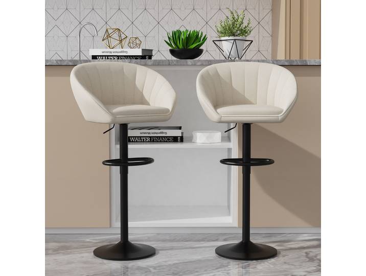 Tabouret de bar en tissu deux pièces, tabouret de cuisine avec dossier, tabouret de cuisine haut avec repose-pieds, réglable et pivotant à 360° ° Tabouret de bar pivotant
