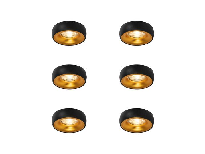 Ensemble de 6 spots encastrables design noir avec intérieur doré