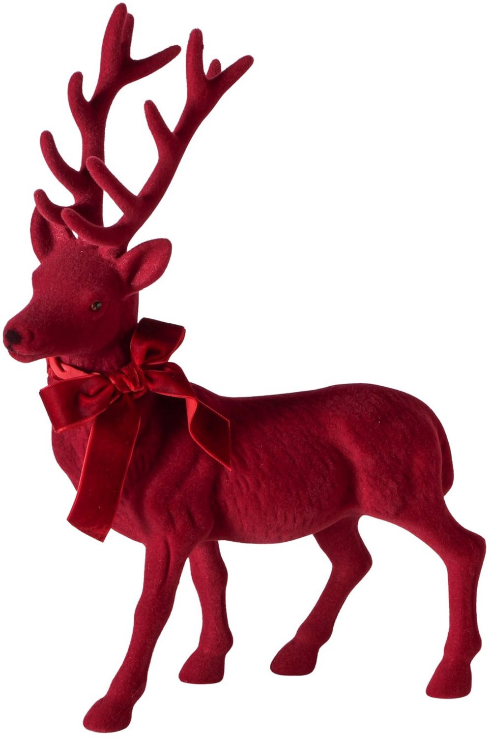Boltze Rendier kerstdecoratie in rood fluweel, 40 cm