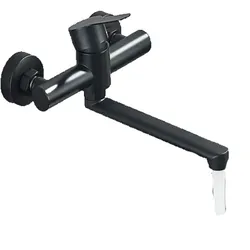 KLARWERK® MAX | Gastronomie Mischbatterie Wandmontage Armatur Schwarz | Küchenarmatur Edelstahl lang und flach | Wasserhahn Restaurant Wand Auslauf
