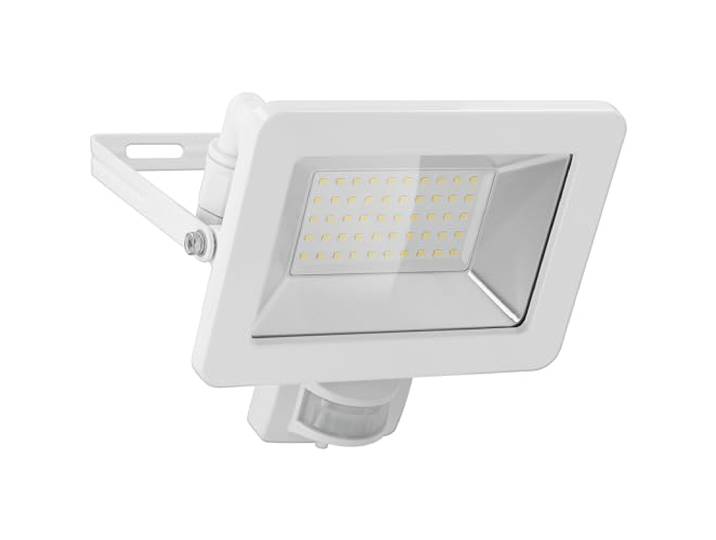 goobay 53884 Projecteur LED avec détecteur de mouvement extérieur 50 W - Capteur PIR - IP44 - Lumière blanche neutre 4250 lm - Montage mural - Spot de jardin - Blanc