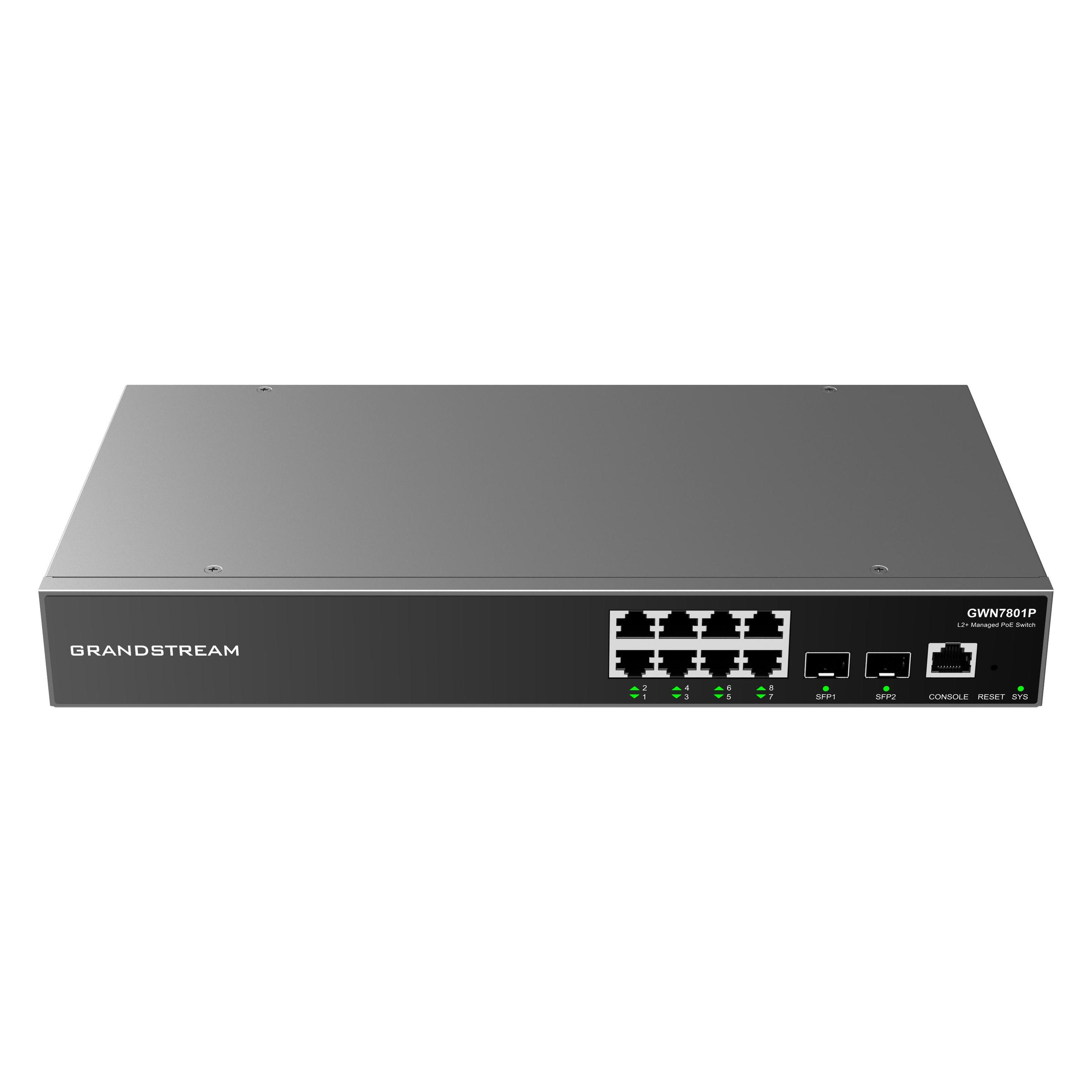 Grandstream GWN7801P, Managed Switch, 8x Gigabit ports, 2x SFP, 8x Poe, L2 layer (8 Ports) (GWN7801P)
