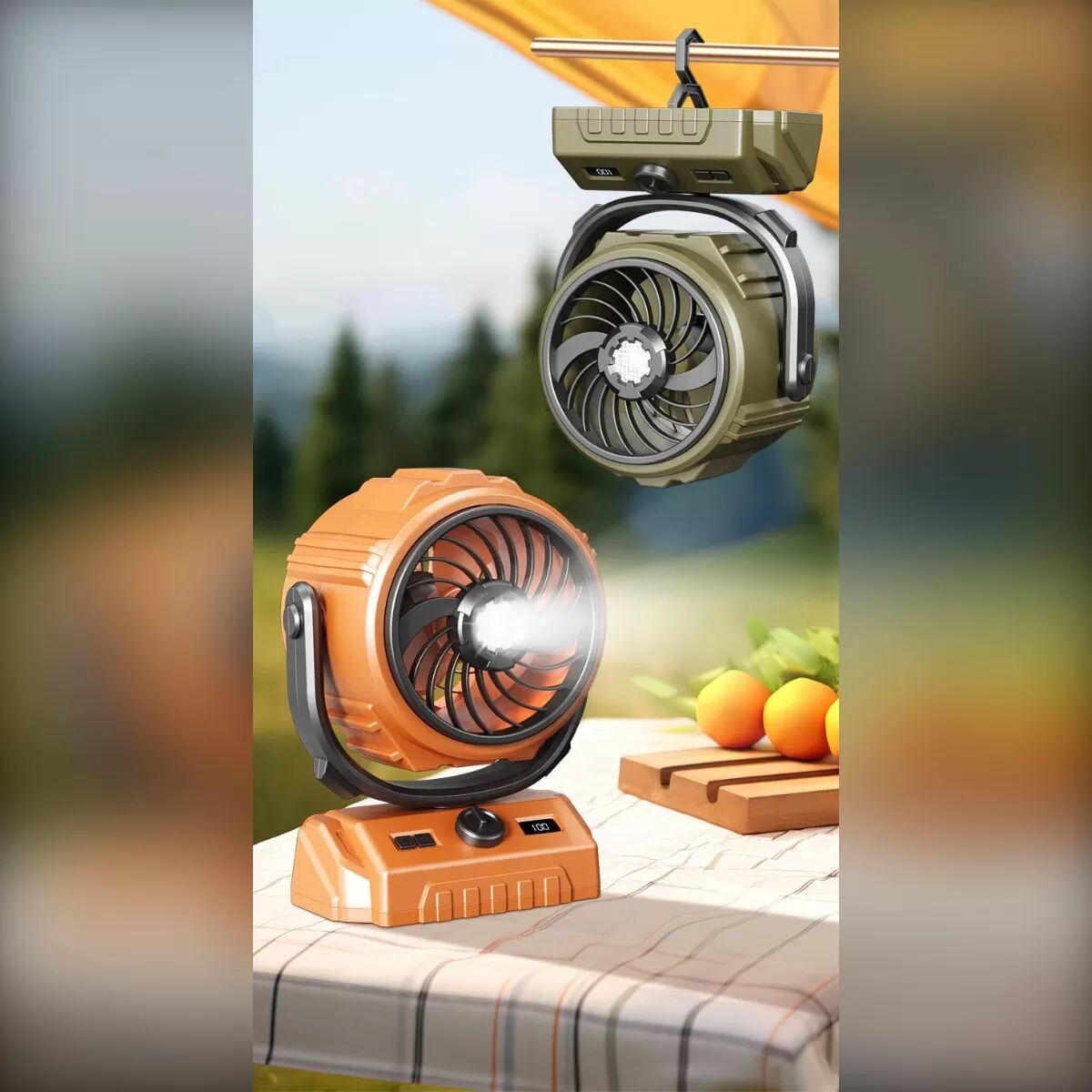INF Hochgeschwindigkeits-Oszillierender Outdoor-Ventilator Festversion - 6000mAh Wiederaufladbarer Tragbarer Ventilator mit Orange