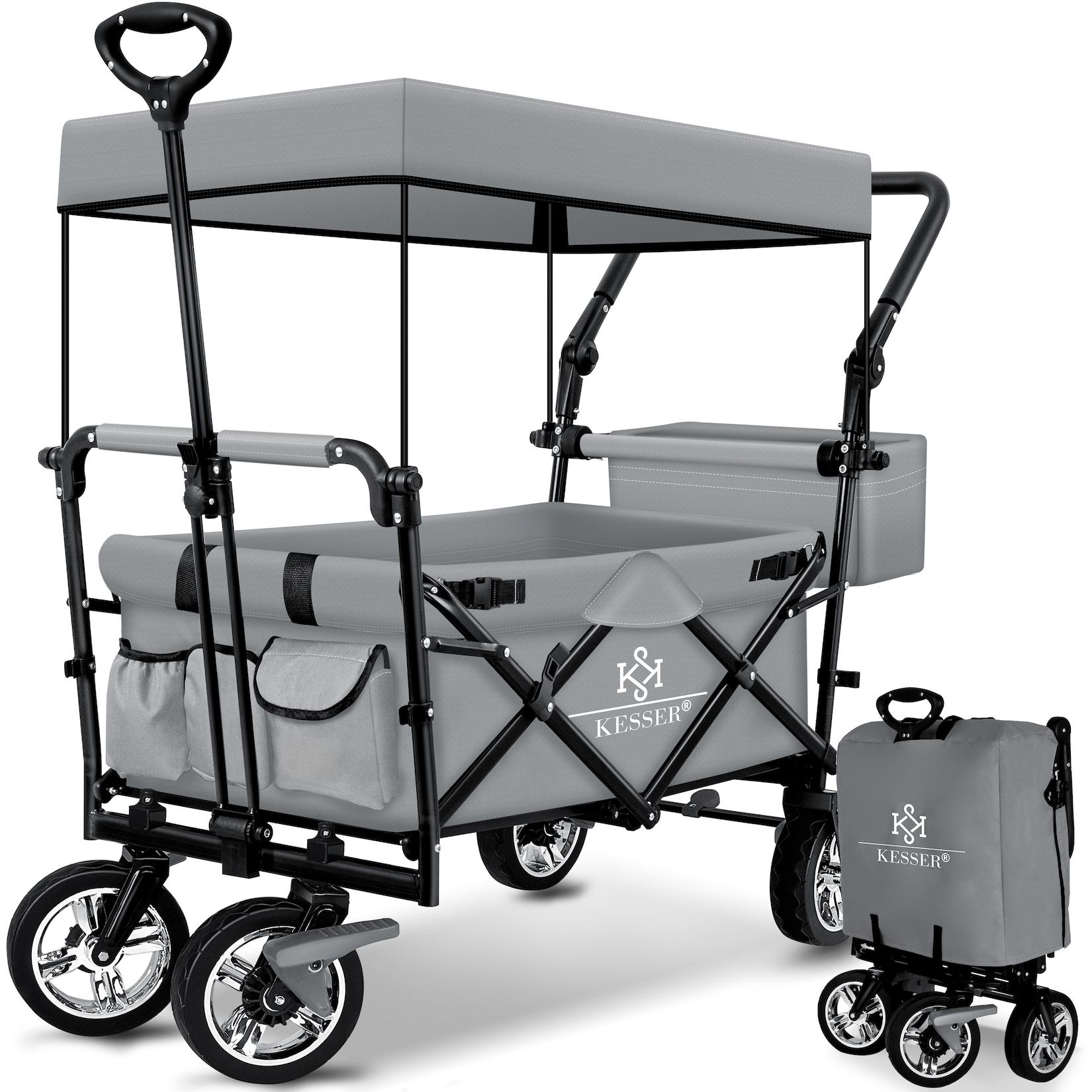 KESSER® Bollerwagen faltbar GT9000 Handwagen mit Dach Transportwagen max. belastbar bis 150kg mit Hartgummi-Räder & Feststellbremsen (Vorne & Hinten) Inkl. Abdeckung, Wetter & Sichtschutz
