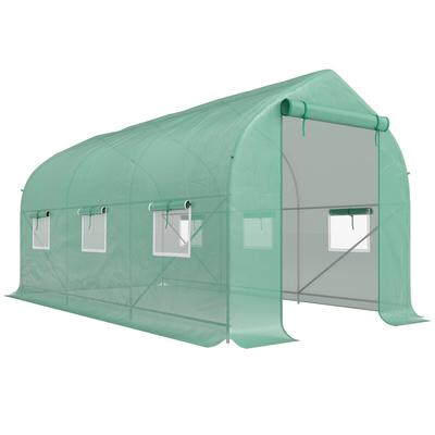 Outsunny 4x2x2 m Garten-Gewächshaus Tunnel mit 6 Netzfenstern & Rolltür mit Reißverschluss – Geräumiges Gemüse- und Pflanzengewächshaus, Grün