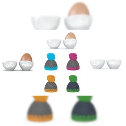 DKG utils Fiftyeight > Eierbecher Weiß Eierbecher-Sets Nr. 1 + 2 + 3 - Inkl. Mützen > - 1 Set - Produkt-Bundle Kombi-Set