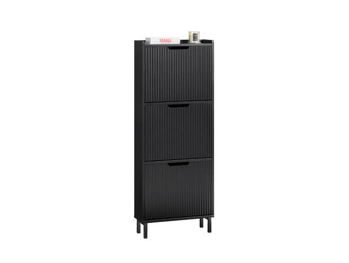 SoBuy Schuhschrank mit 3 Klappen schmal 50x130x19cm Schwarz, Holzwerkstoff, Metall, 50x130x19 cm, Garderobe, Schuhaufbewahrung, Schuhkipper