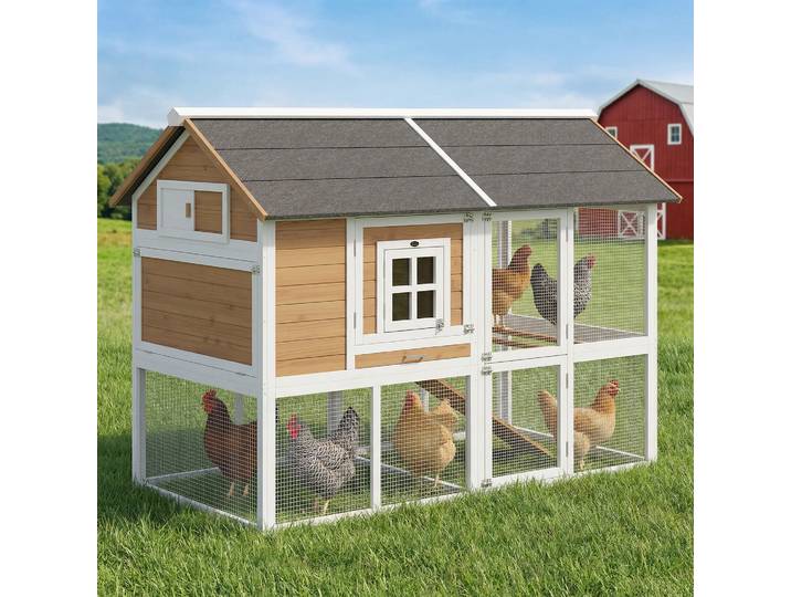 PawHut Poulailler Bois Marron 4 Poules avec Enclos et Nichoir