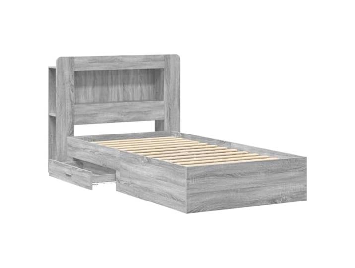 KTHLBRH Sonoma Bettgestell mit Stauraum, grau, 75 x 190 cm Technisches Holz, Kopfteil Schrank, integrierte Schubladen, einfache Montage