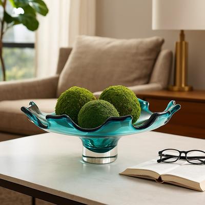 Sagebrook Home "Artistic Abstract Glass Decorative Bowl - 14"", Blue & Green - 14.0"""
