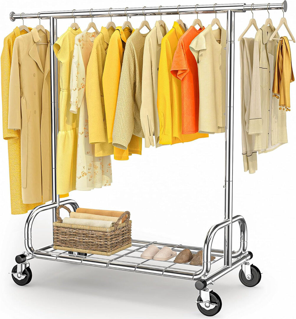 Rebrilliant Adjustable Rolling Clothes Rack Silver