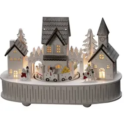 Konstsmide Weihnachtsbeleuchtung  LED Holzsilhouette Haus + Kirche weiß