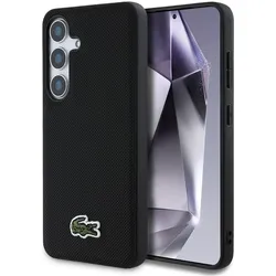 Lacoste Case Iconic Petit Pique Woven Logo (Samsung Galaxy S25), Smartphone Hülle, Schwarz