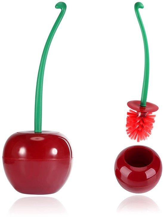 Unyqoos WC-borstelset in de vorm van kersen met houder, rood, 38 x 13 cm