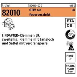 Lindapter, Zubehör Befestigungstechnik, Klemme R 82010 GTW 40 LR M 24 / 3 - 24 feuerverzinkt