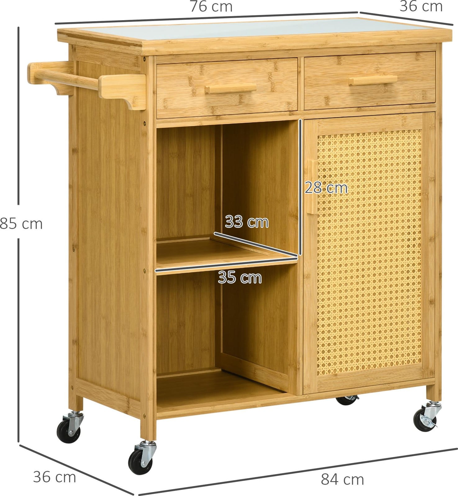 HOMCOM Keukenwagen met lade, kast, plateaus en handdoekhouder