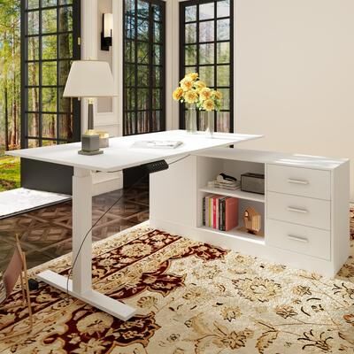 FUFU&GAGA "Super-Sized Standing Desk with Electric Lift - 63""x31.5""PC Desktop Electric Height Adjustable Standing Desk"
