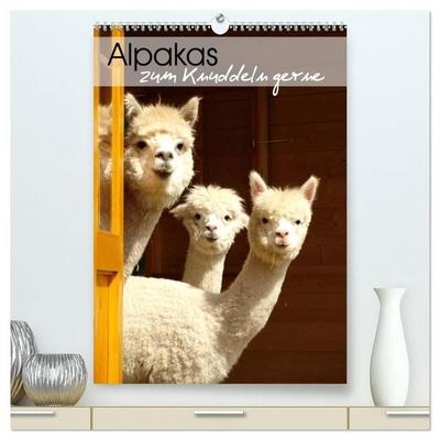 Alpakas zum Knuddeln gerne (hochwertiger Premium Wandkalender 2027 DIN A2 hoch), Kunstdruck in Hochglanz