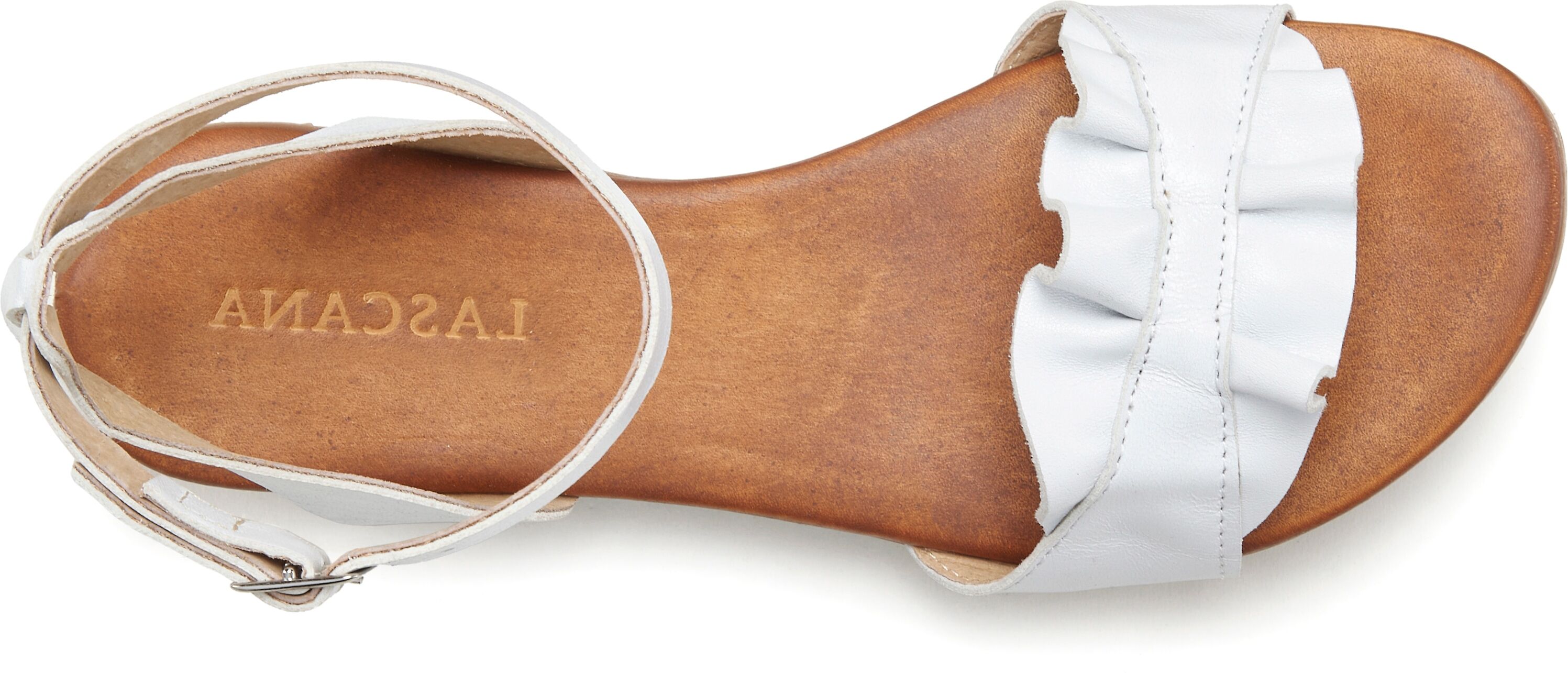 Sandale LASCANA "Sommerschuh", Damen, Gr. 41, Schweinsleder, weiss (weiß), Obermaterial: 100% Ziegenleder. Decksohle: 100% Rindsleder. Futter: 100% Schweinsleder. Laufsohle: 100% Synthetik, unifarben, Basic, Schuhe Sandale, Sandalette, Sommerschuh, offene