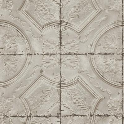 Chesapeake Susanna Taupe Vintage Tin Tile Wallpaper - 20.5in x 396in x 0.025in