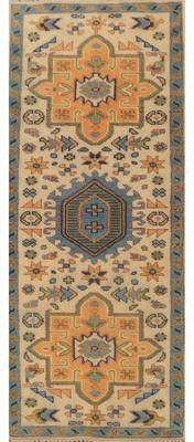 Rug Source Hand-knotted Traditional Wool Beige Geometric Area Rug - 7' 6'' X 2' 8''