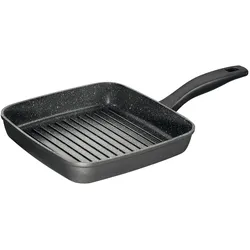 Stoneline Grillpfanne, 26 x 26 cm, Aluguss, Grillpfanne beschichtet mit echten Steinpartikeln, grau, Grillpfanne Induktion und backofengeeignet, Steak Pfanne