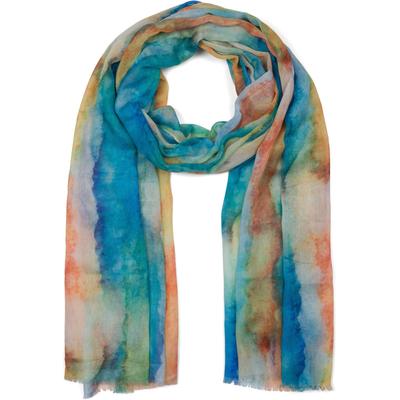 Schal STYLEBREAKER "Schal Aquarell Farbverlauf", Damen, blau (blau, grün, orange), Obermaterial: 100% Viskose CV., Modisch, Modetücher Schal