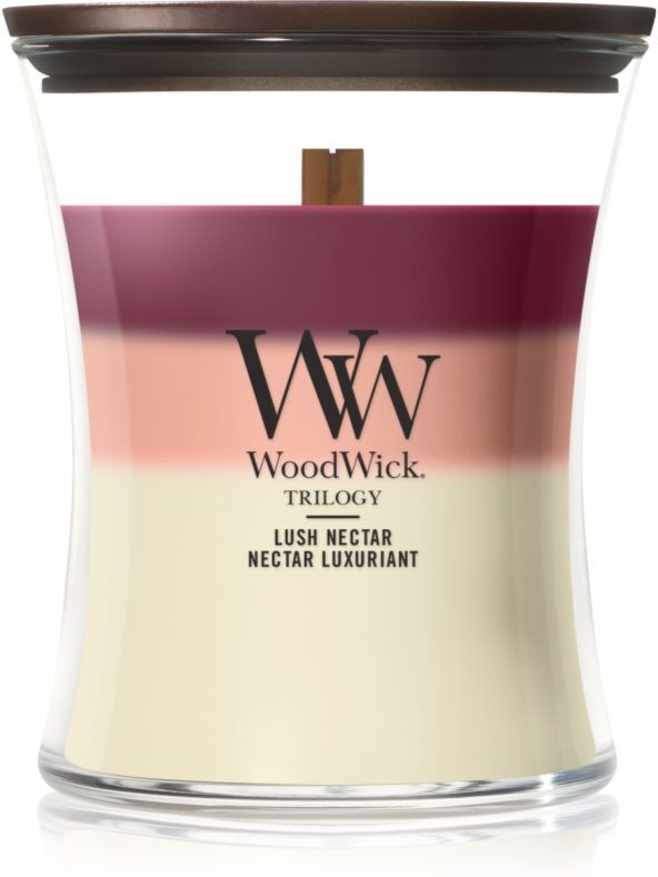 Woodwick Trilogy Lush Nectar bougie parfumée avec mèche en bois 275 g