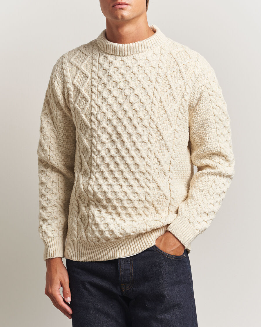 Gloverall Aran Wool Knitted Sweater Ecru men S Hvid