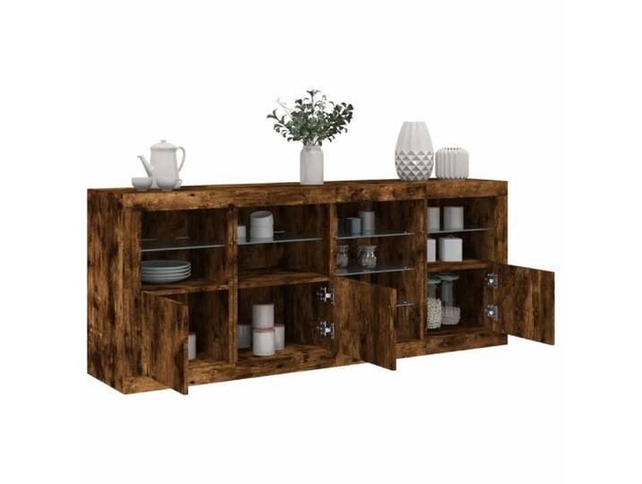Buffet à LED-Meuble de rangement avec lumières LED chêne fumé 164x37x67 cm
