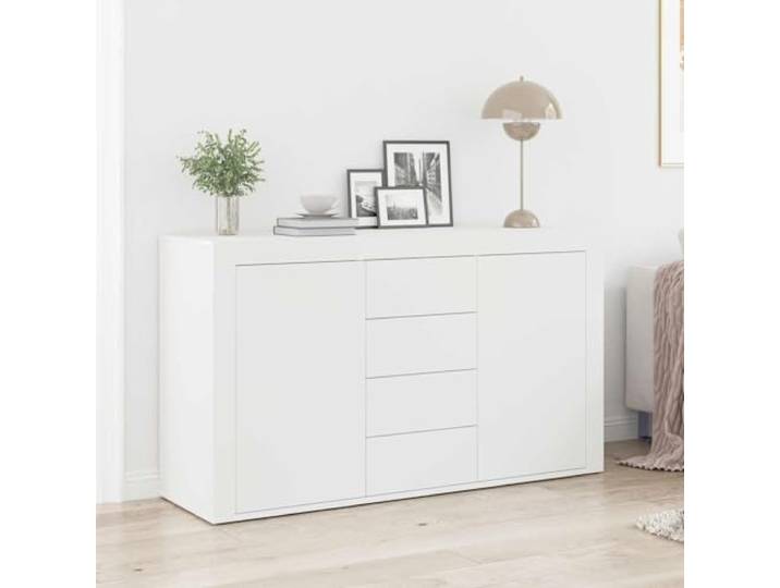 Jkghdrt Sideboard Weiß 120x36x69 cm Holzwerkstoff mit Türen und Schubladen Holzwerkstoff, zwei Türen, Schubladen, Regale, Esszimmer, Wohnbereich, Montage erforderlich