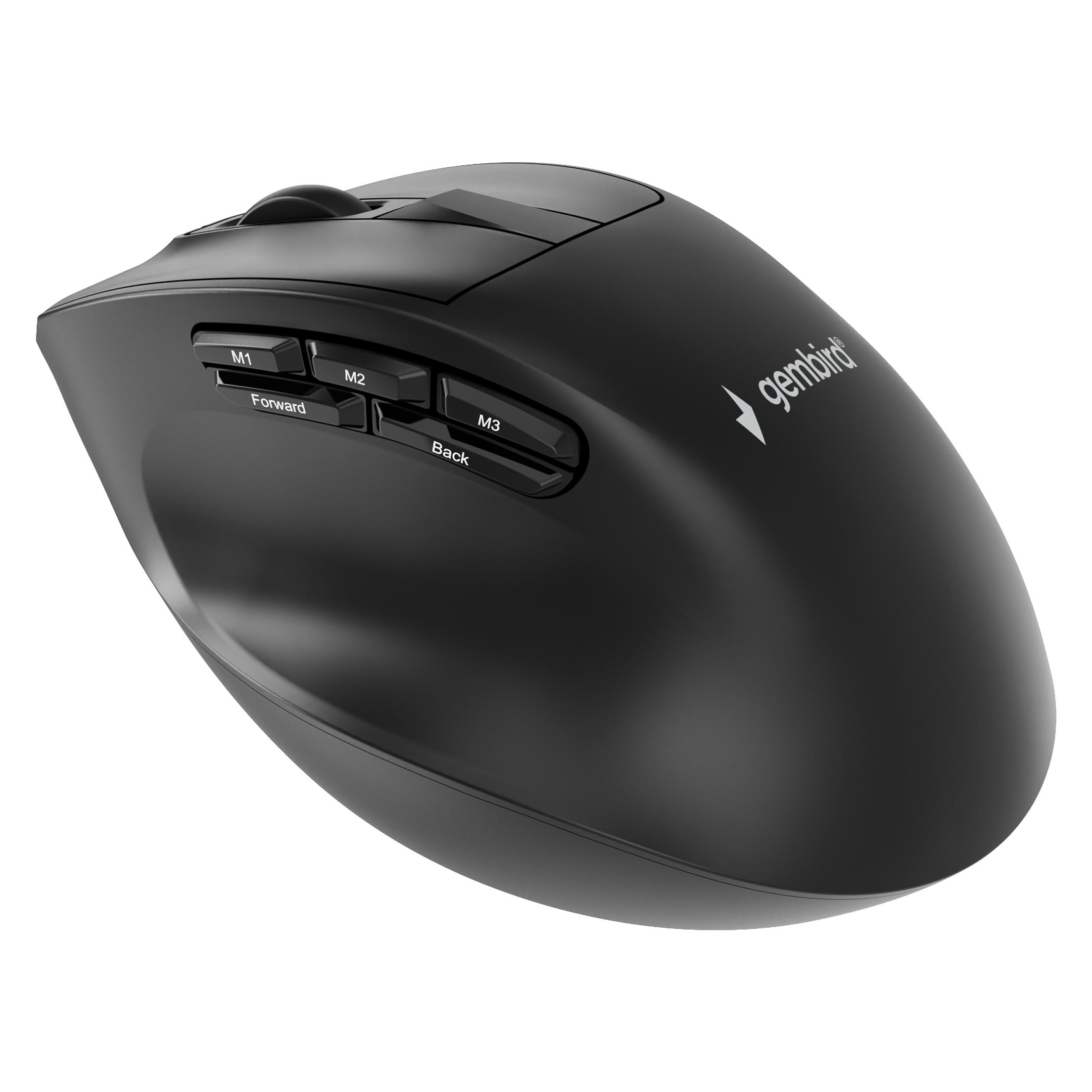 Gembird BEZPRZEWODOWA ERGONOMICZNA MYSZ TRI MODE (2.4G + BT + USB) 2400 DPI 9 PRZYCISKÓW CZARNA (Kabelgebunden, Kabellos) (MUSW3-9B-01)