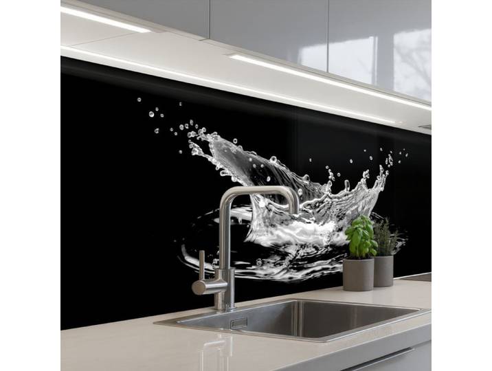 KitchenYeah crédence de cuisine Motif Éclaboussure d'Eau Goutte Noir 200x80cm