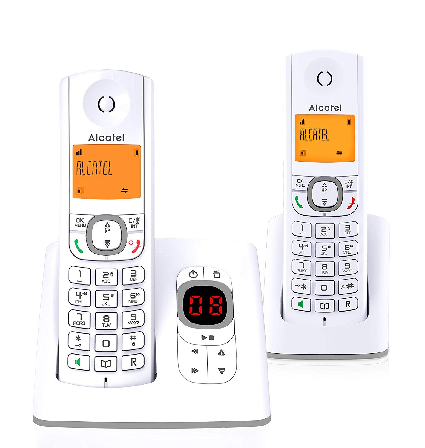 Alcatel F530 DECT-telefoon met draadloze headset en luidsprekerfunctie, Grijs/Wit