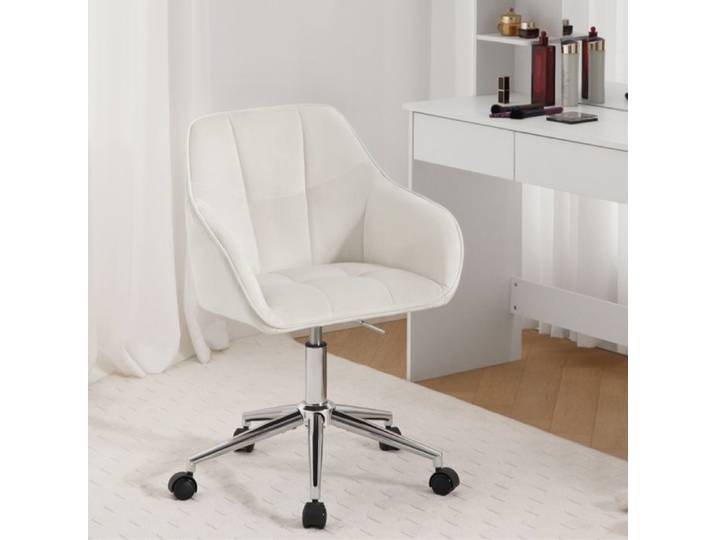 Chaise de bureau pivotante en velours crème blanc - WOLTU - Chaise coiffeuse À roulettes - Accoudoirs - Réglable en hauteur