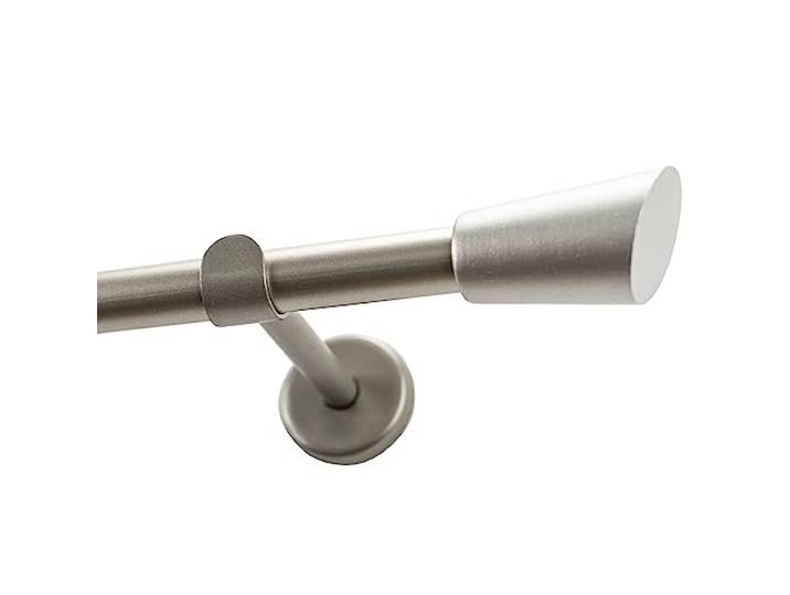 Garesa Gardinenstange Molis Ø 20mm, 1-läufig, Chrom, matt I Stabile Vorhangstange ohne Ringe I Offener Träger mit Endknopf Keil I Auch für mittelschwere Vorhänge I 110cm