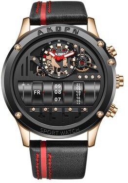 Fashion Sheath Luxury Mens Quartz Watch With Creative Rotating Date And Genuine Leather Strap black