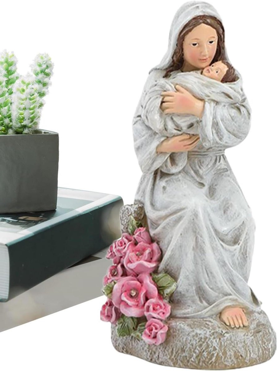Moeder en Kind Beeld Familie Sculptuur met LED Verlichting voor Woonkamer Decoratie