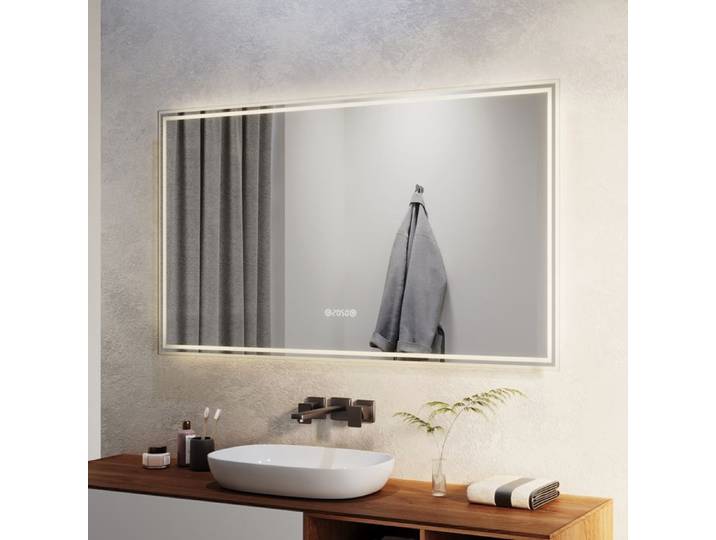Miroir horloge SIRHONA Miroir Lumineux Salle de Bain 120x70cm LED Anti-buée Bluetooth Horizontal