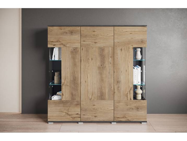 GOODproduct Kenia 1 Stk. tlg. Modernes Highboard, mit Glastüren, Breite 135 cm