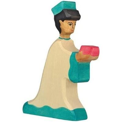 Goki 80283 - Melchior, beige/grün, Holzfigur, 18cm, Holztiger-Figur