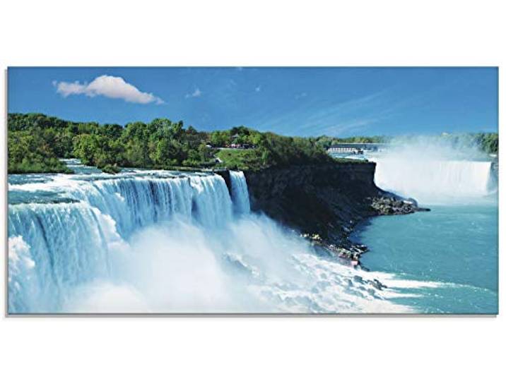 ARTland Wanddeko Glasbilder Wandbild Glas Bild einteilig 100x50 cm Querformat Natur Landschaft Wasserfall Niagara Fälle Dschungel Urwald Blau T5SG