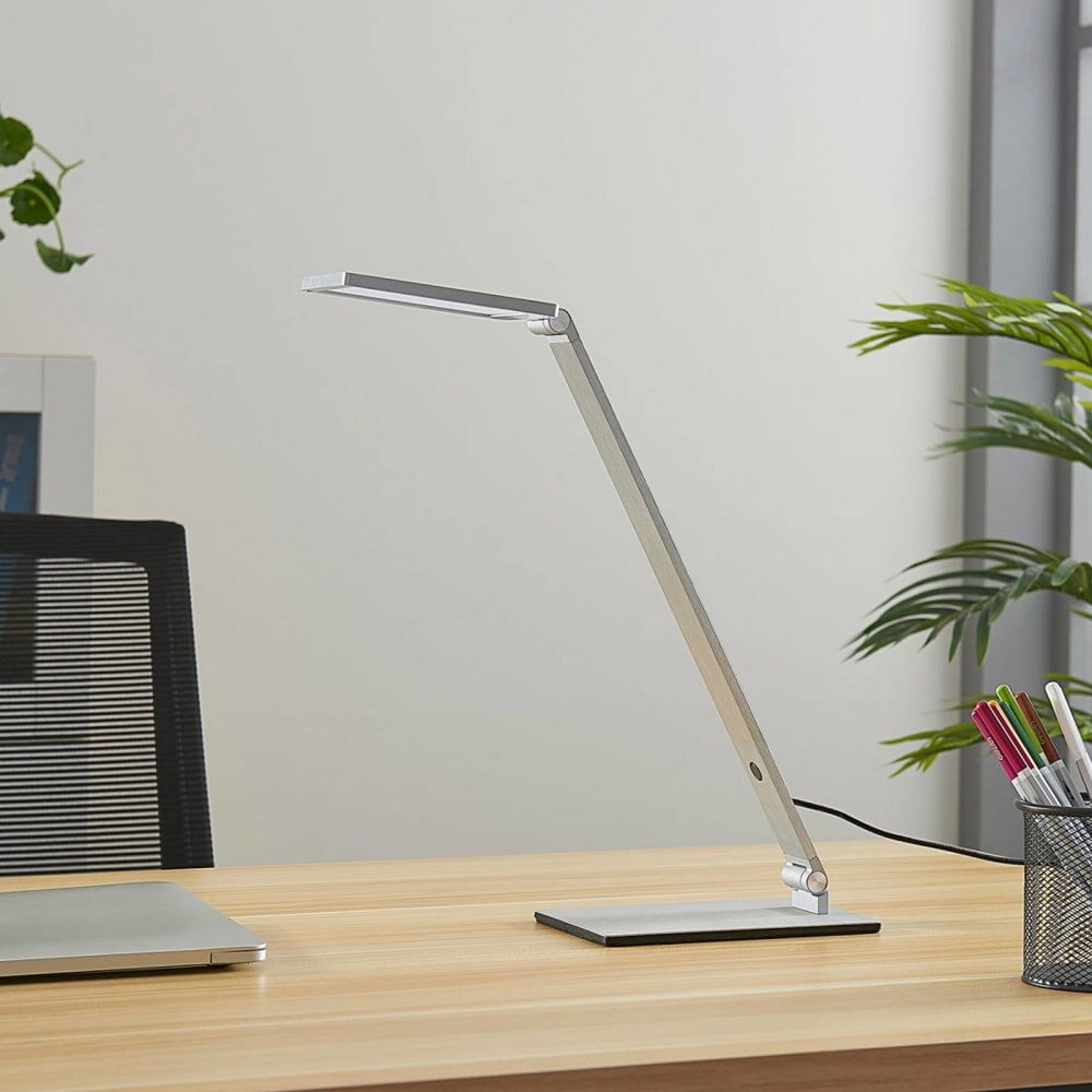 Lucande Lámpara de mesa led de aluminio gris