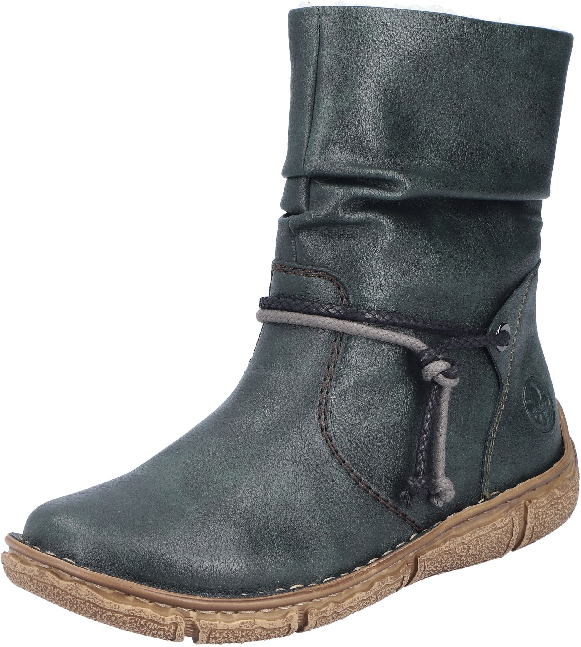 Winterboots RIEKER, Damen, Gr. 40, grün (dunkelgrün), Lederimitat, unifarben, Schuhe Winterboots, Winterstiefelette, slouchy Schaft, Reissverschluss, mit Warmfutter dunkelgrün 40