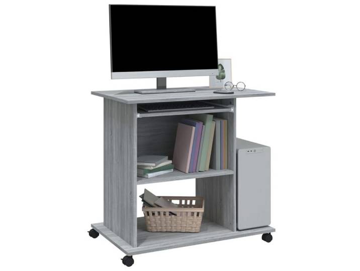Bureau Informatique - Meuble de Bureau pour Ordinateur - bois d'ingénierie - sonoma gris - sur roulettes - bureau compact - 80x50x75